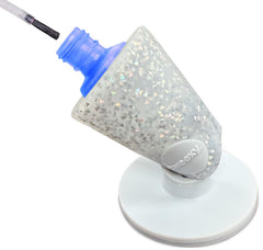Tweexy Hinge Untippable nail polish holder in silver sparkle with angled anti-spill grip
