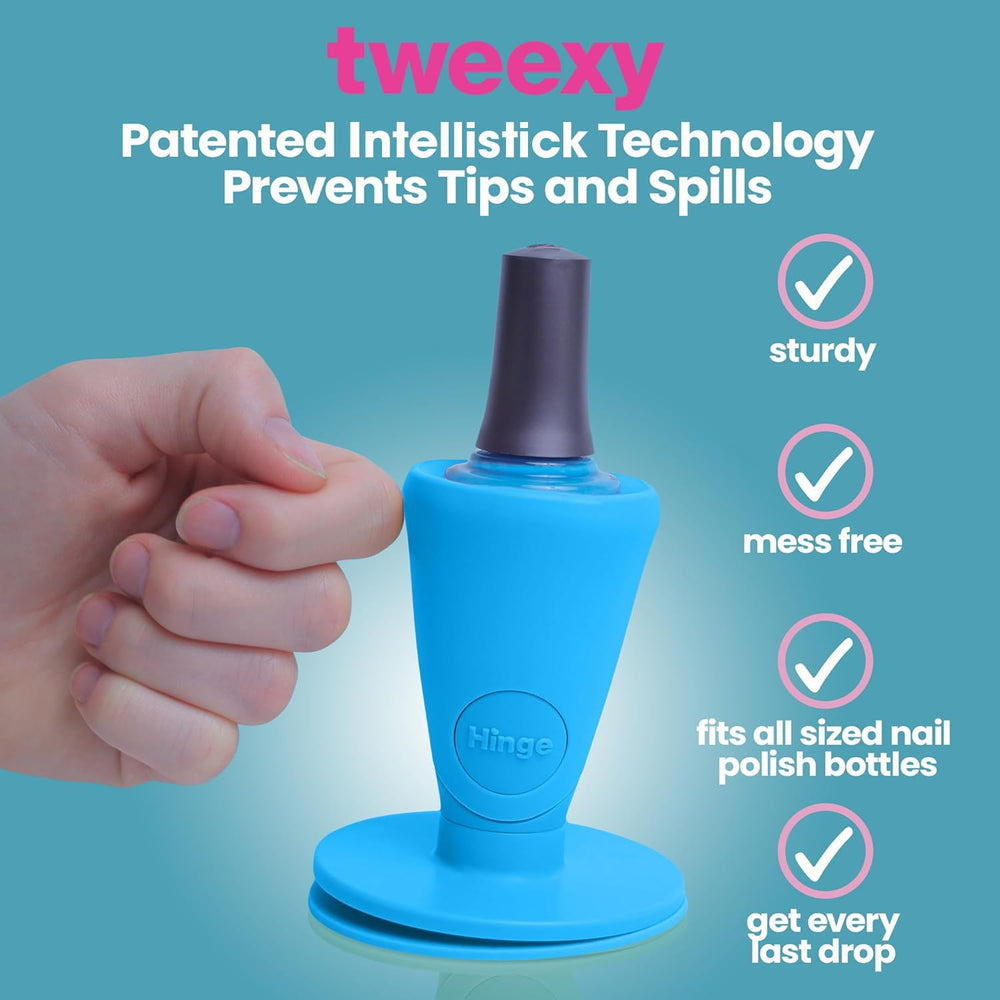 tweexy hinge untippable nail polish bottle holder intellistick suction holds bottle on surface