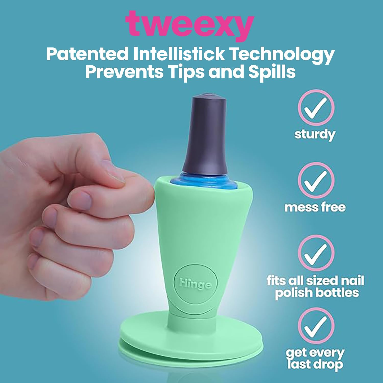 Tweexy Hinge secure bottle fit accommodates most polish bottles