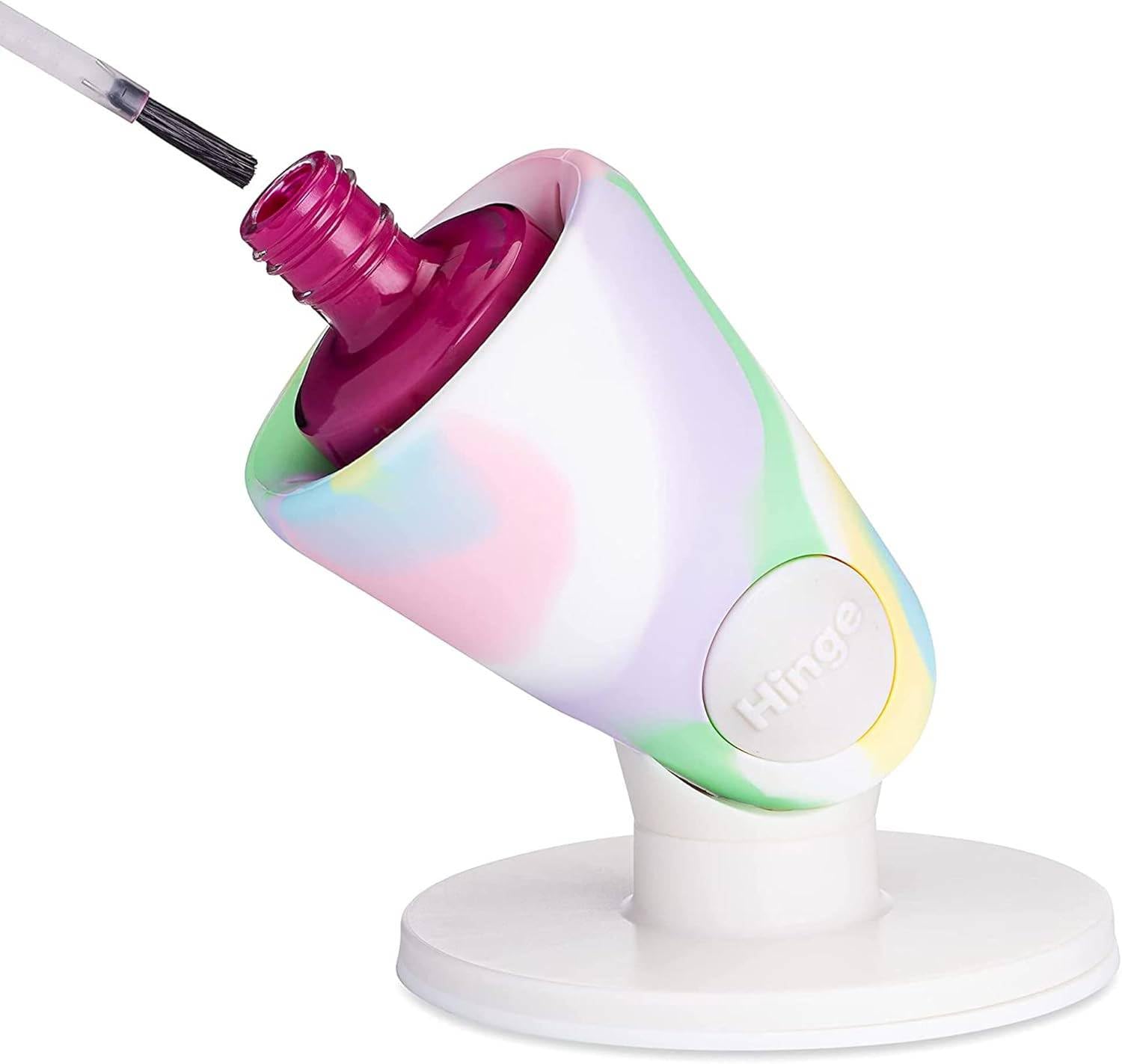 Tweexy hinge untippable holder front view keeps bottles steady for precise manicures