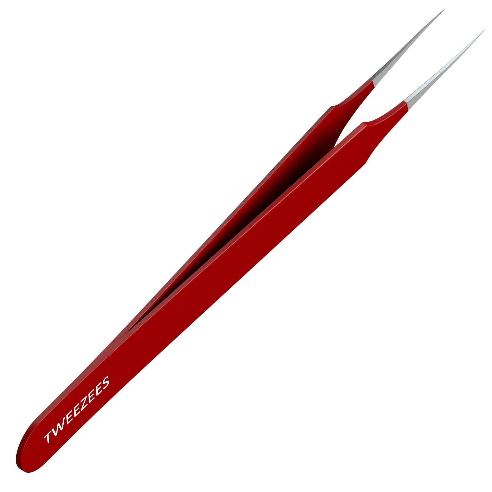 Tweezees ingrown-hair tweezers with pointed tip in red for precise removal.