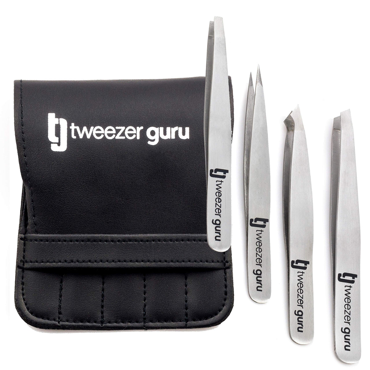 Tweezer Guru eyebrow tweezer set case closeup shows professional precision for grooming on the go