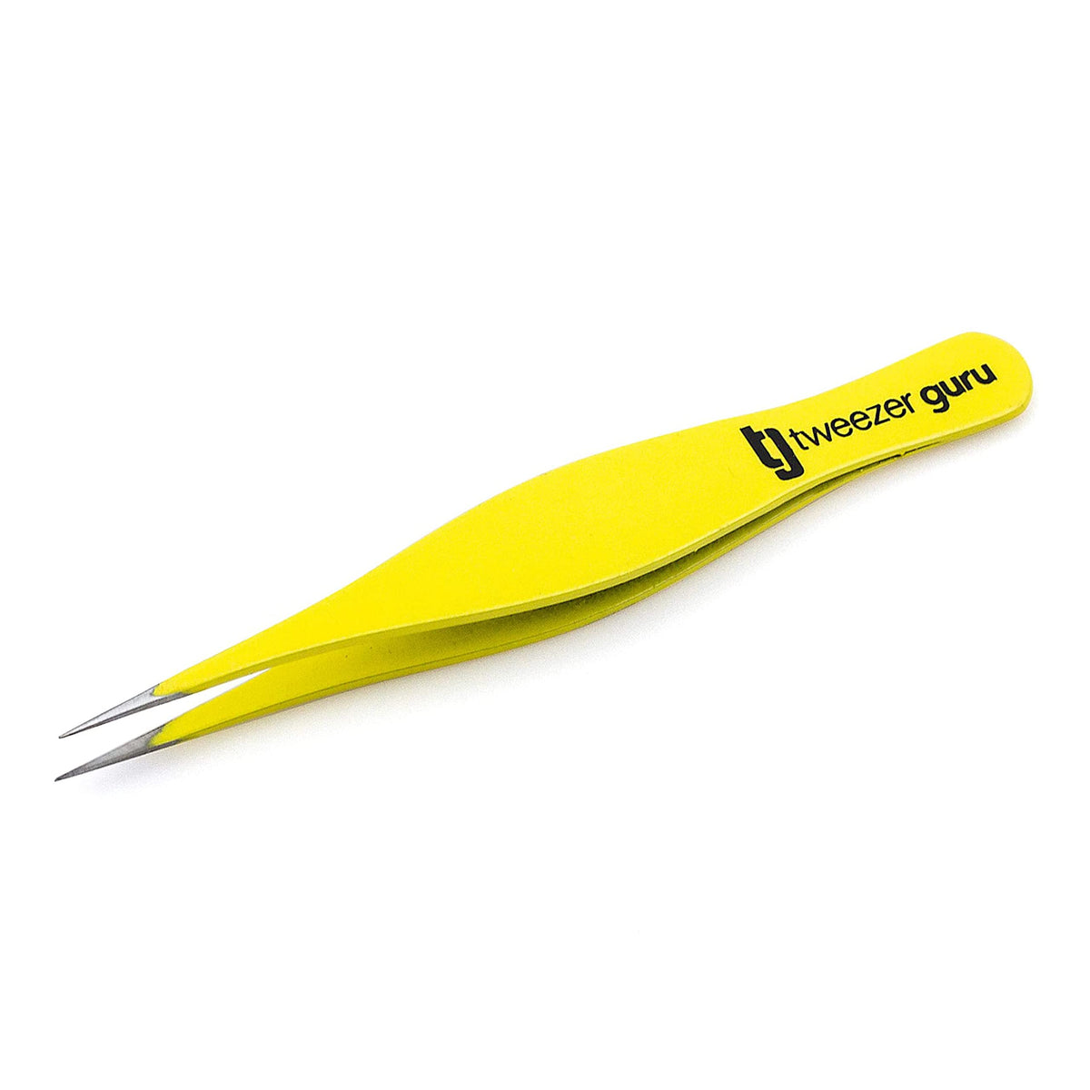 TWEEZER GURU pointed tweezers with a needle-nose tip for precise eyebrow shaping.