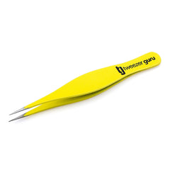 TWEEZER GURU pointed tweezers with a needle-nose tip for precise eyebrow shaping.