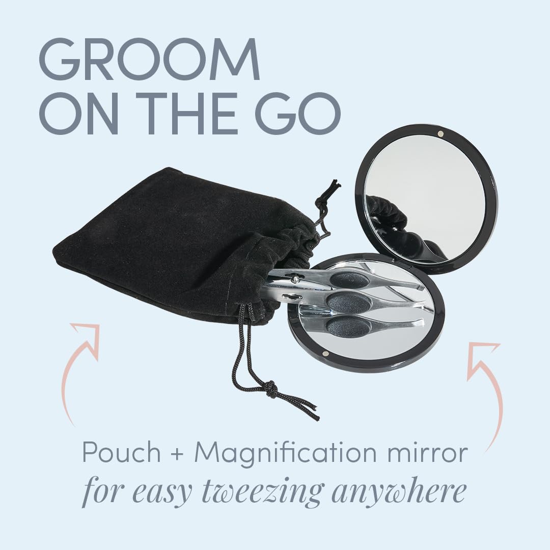 TWEEZER GURU Pro Illuminating Eyebrow Tweezers in use with LED on.