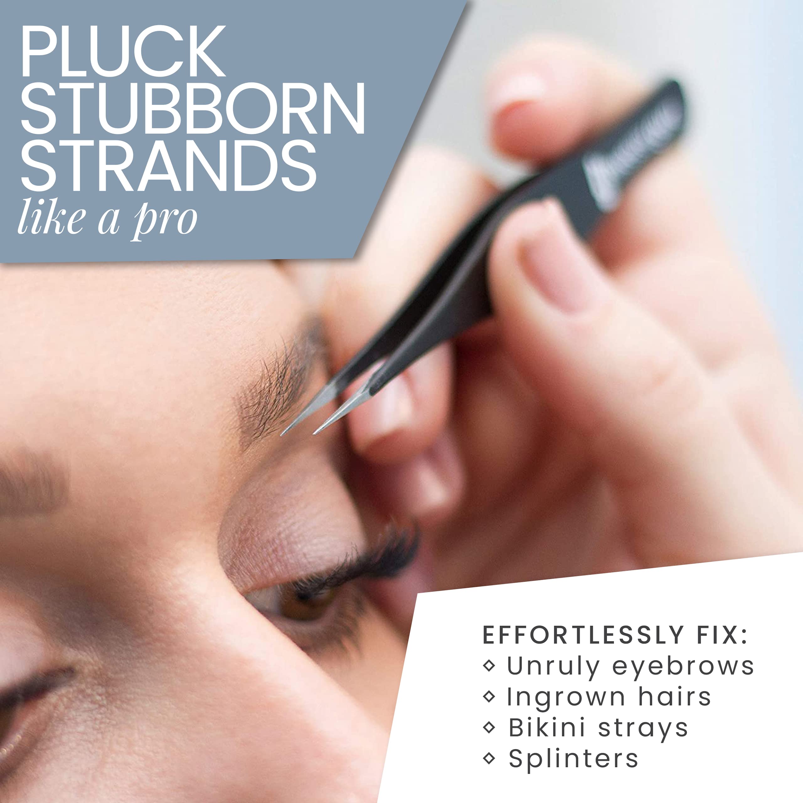 TWEEZER GURU sharp tip enables ingrown hair removal and blackhead access.