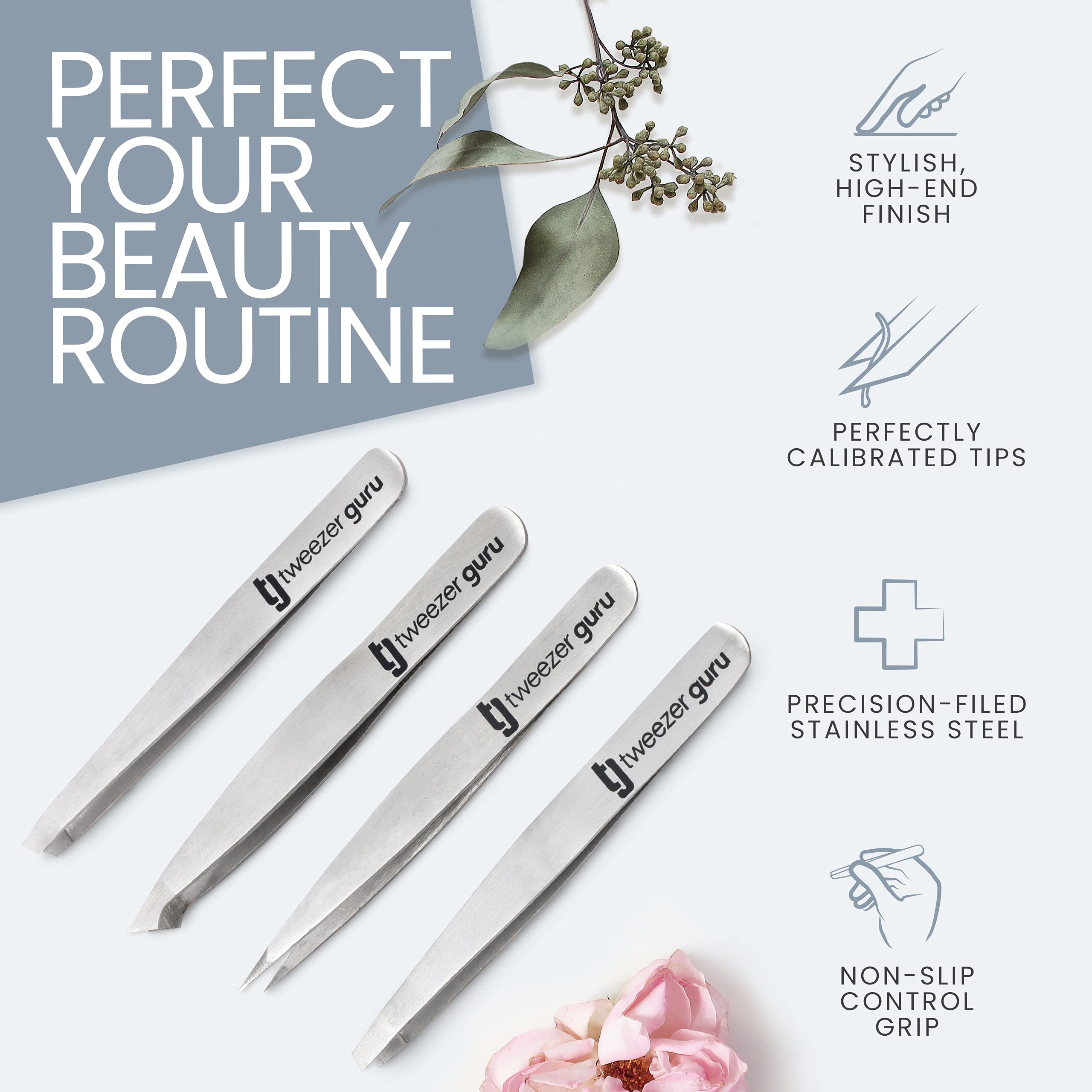 Tweezer Guru slanted tweezers angled tip demonstrates shaping brows with controlled grip