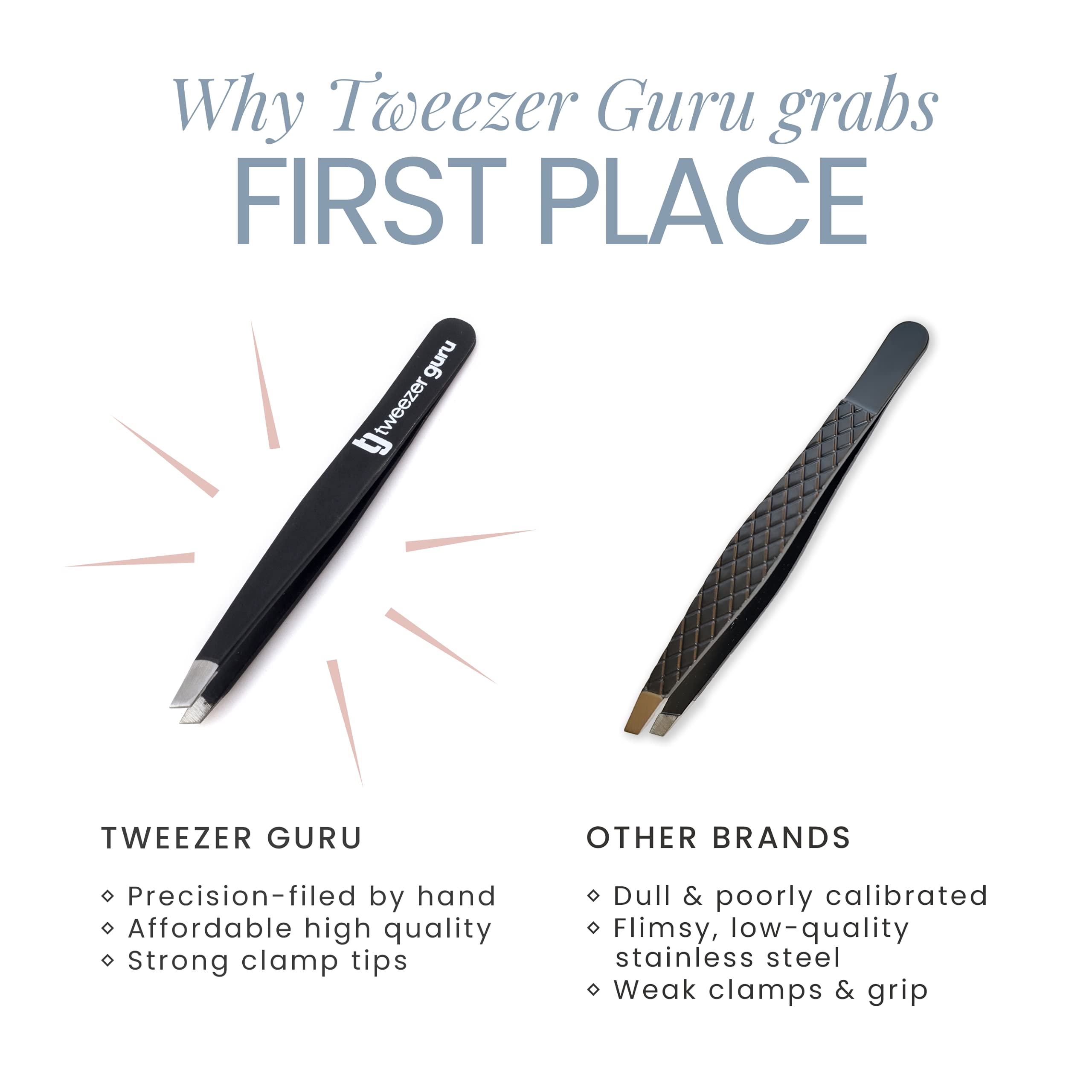 TWEEZER GURU two-piece set offers both pointed and slant tips for versatility.