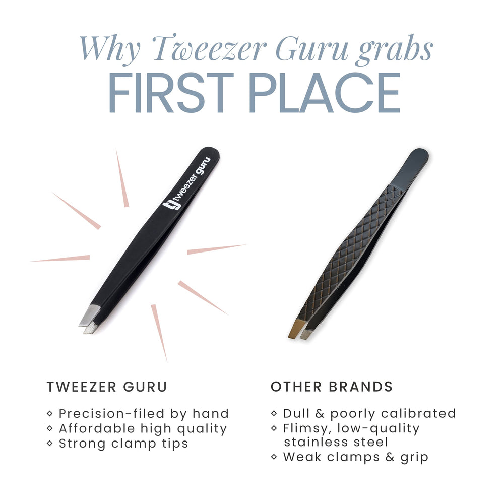 TWEEZER GURU two-piece set offers both pointed and slant tips for versatility.