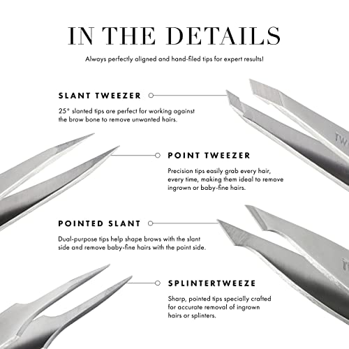 Tweezerman aligned hand-filed tips closeup showcases consistent grip for root-level removal.