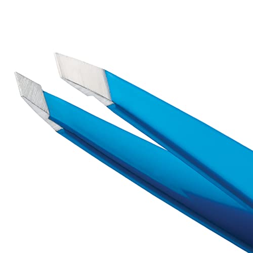 Tweezerman Blue Jewel Slant Tweezer hand-filed tips grip every hair.