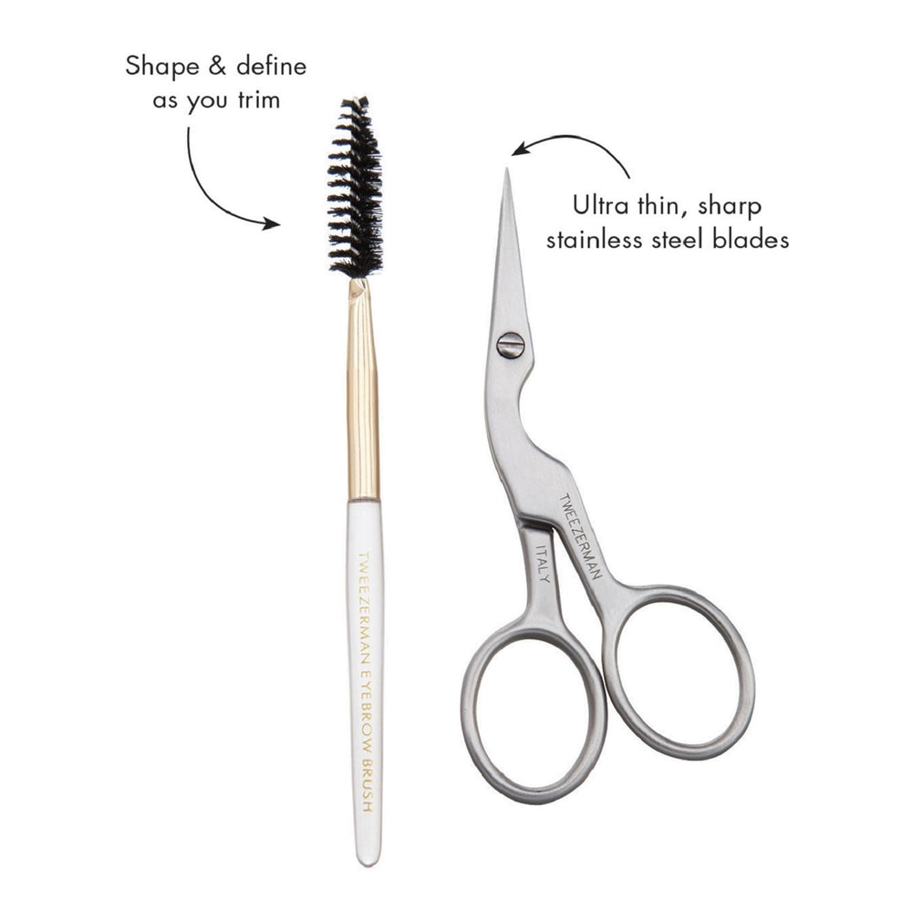 Tweezerman brow brush nylon bristles shaping brows into feathered look
