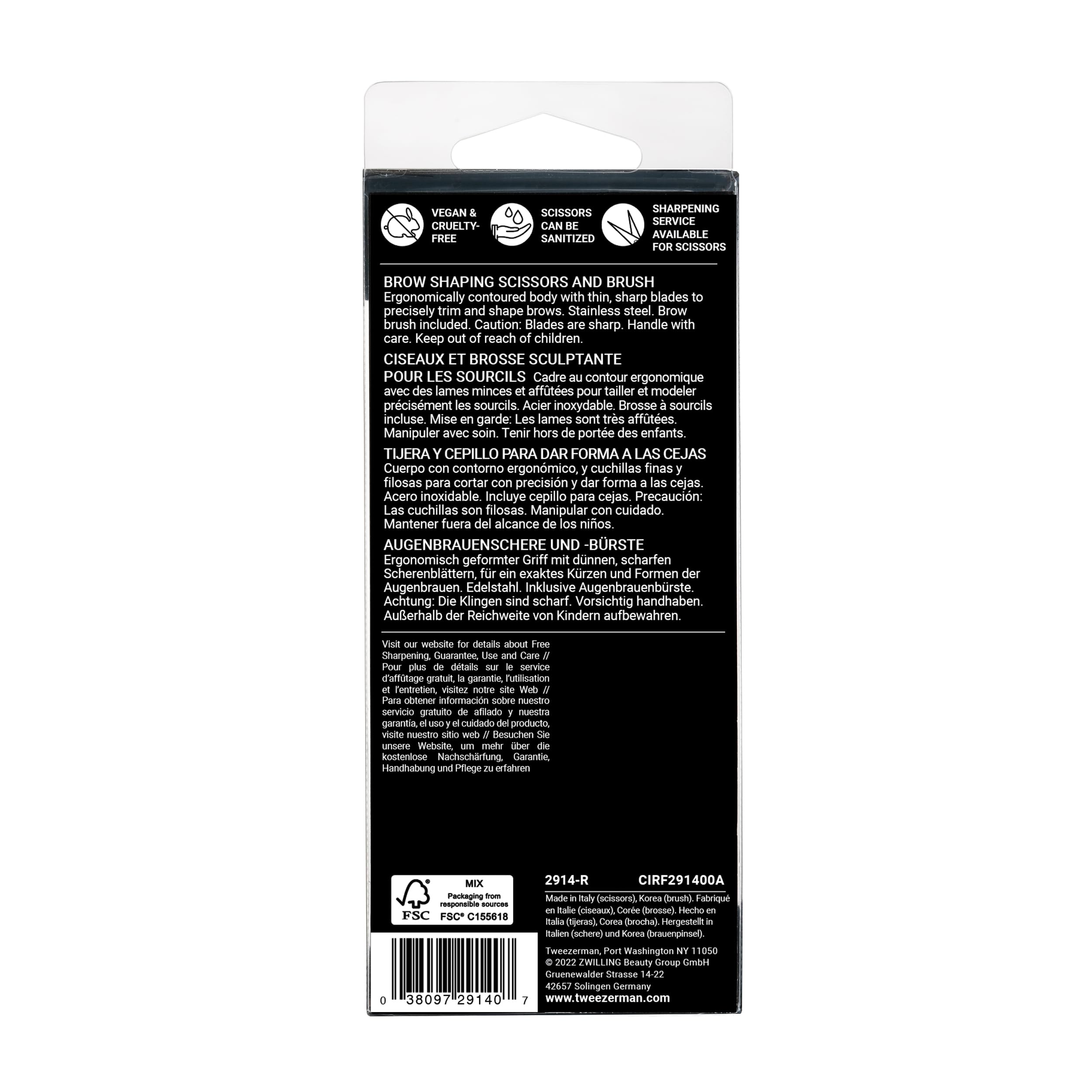 Tweezerman brow shaping guidance with scissors and spoolie for confident grooming