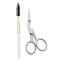 Tweezerman brow shaping scissors close-up shows precise trimming for clean brows