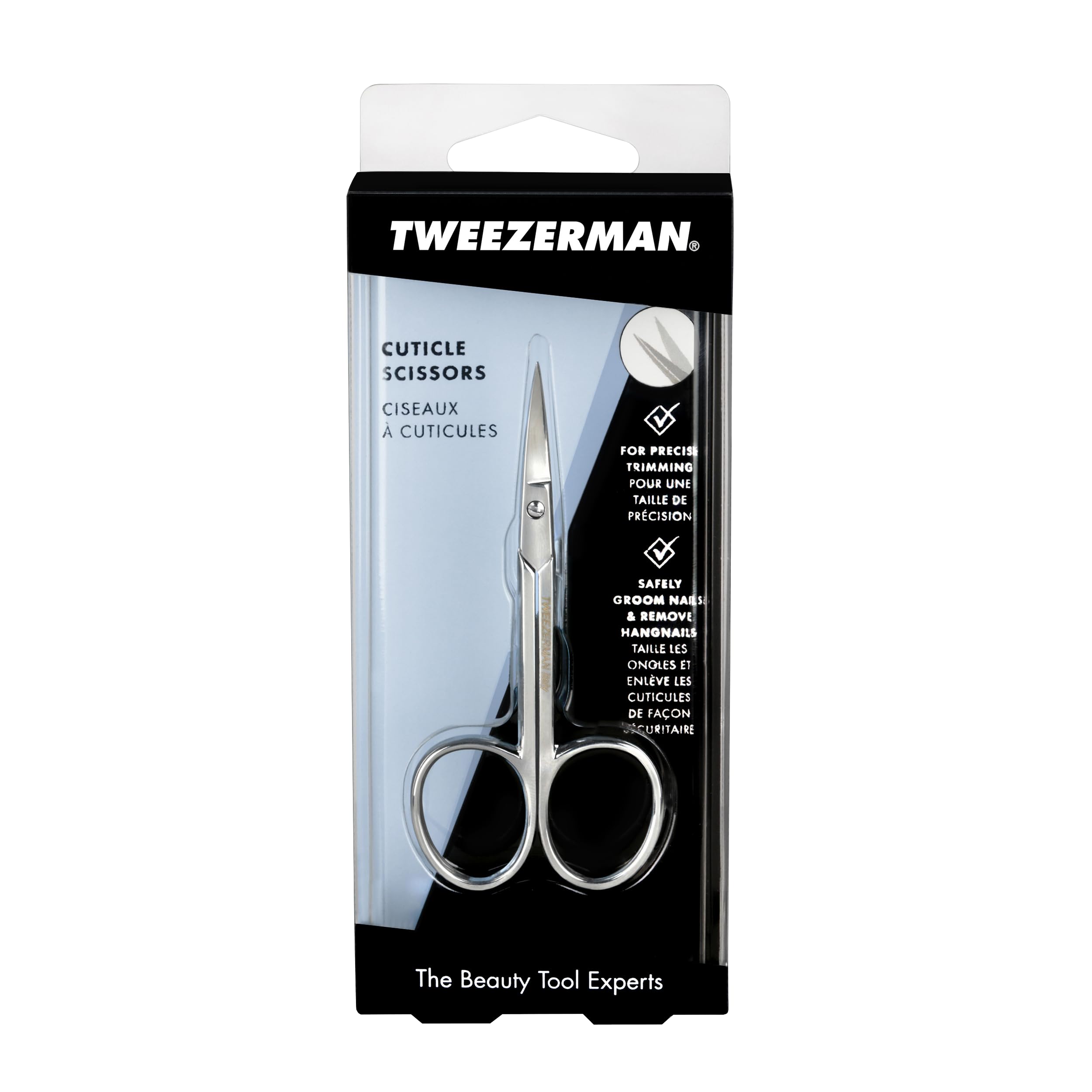 Tweezerman nickel-plated blades delivering long-lasting durability for reliable grooming.