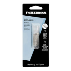 Tweezerman eyebrow razor blades closeup highlights stainless steel durability for quick touch-ups.