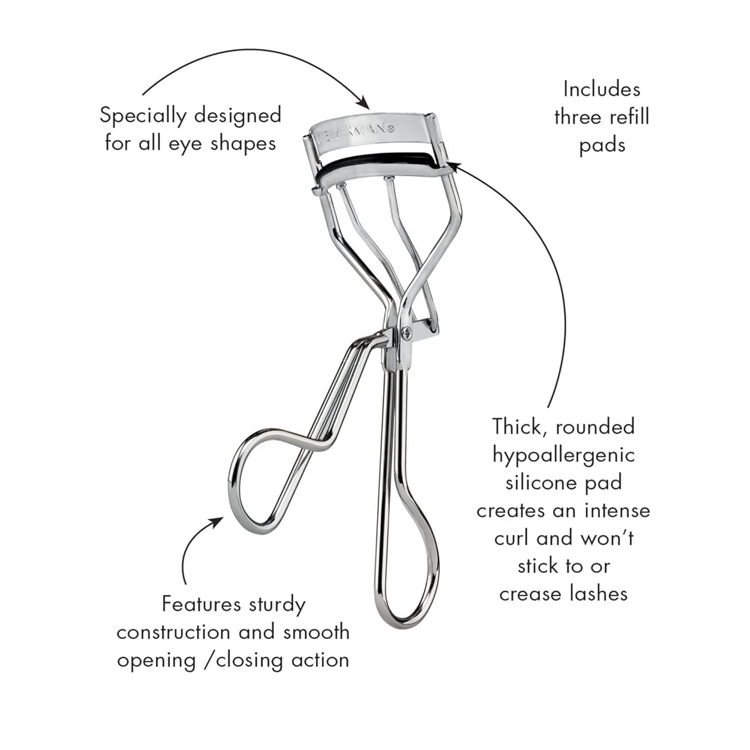 Tweezerman eyelash curler packaging with refills shown for value.
