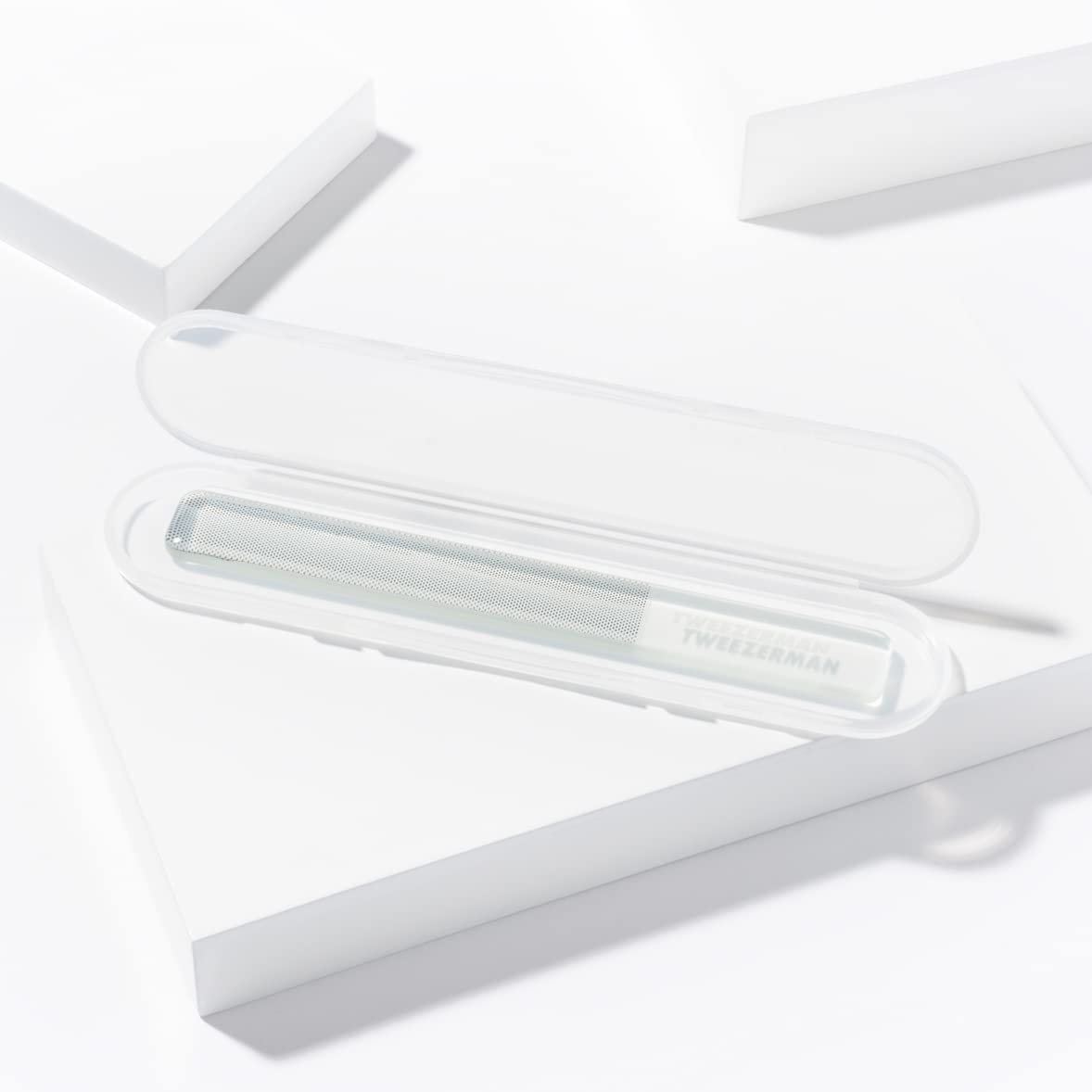 Tweezerman Glass Nail Buffer side view illustrating gentle buffing