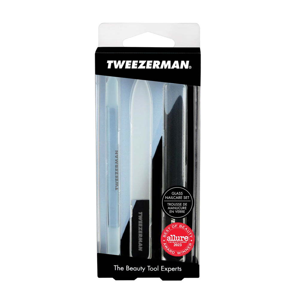 Tweezerman Glass Nailcare Set Allure Best of Beauty 2023 winner badge.