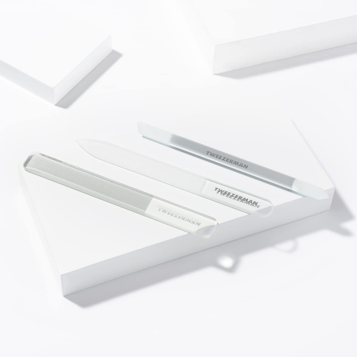 Tweezerman Glass Nailcare Set easy clean close-up after use.