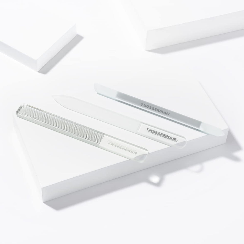 Tweezerman Glass Nailcare Set easy clean close-up after use.