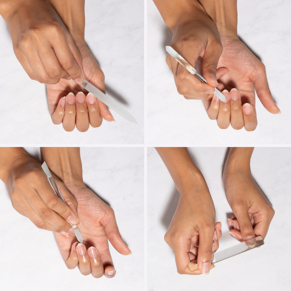 Tweezerman Glass Nailcare Set nail bed shine close-up demonstrates gloss.