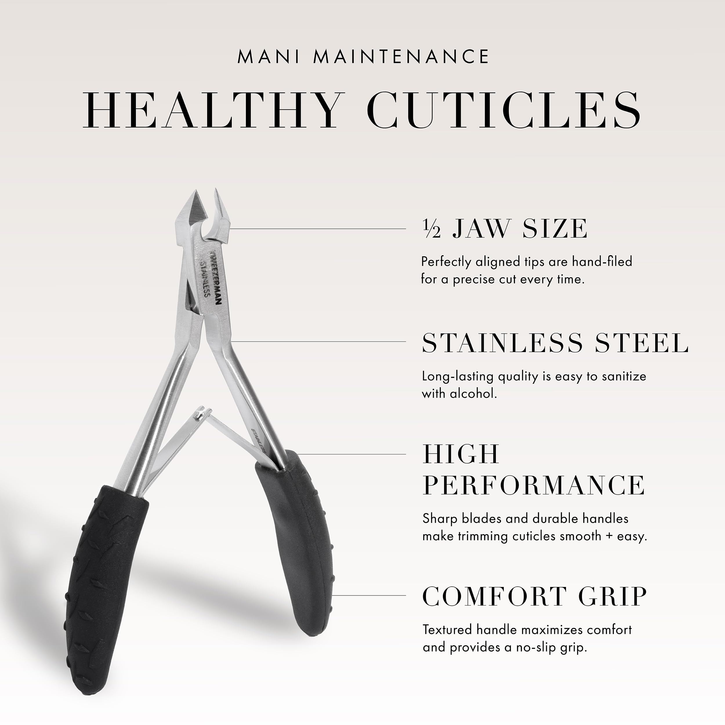 Tweezerman Great Grip Cuticle Nipper designed for left and right handed users.