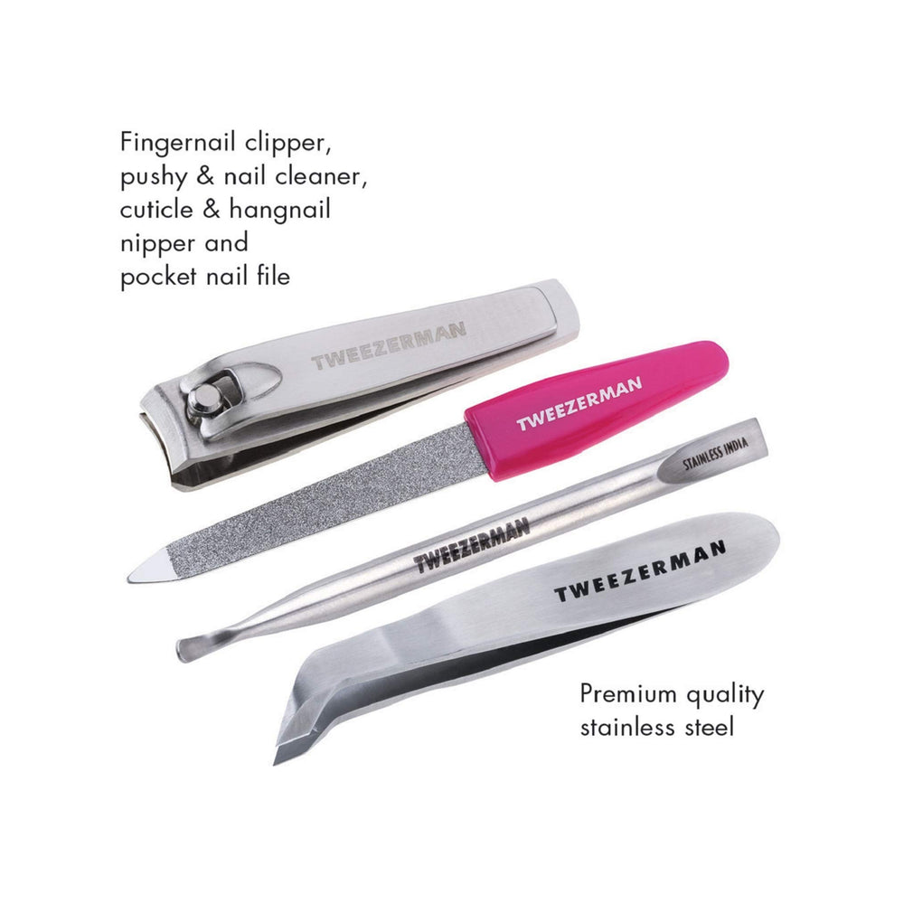 Tweezerman Mini Nail Rescue Kit keeps tools hygienic with wipe-clean compatibility after use.