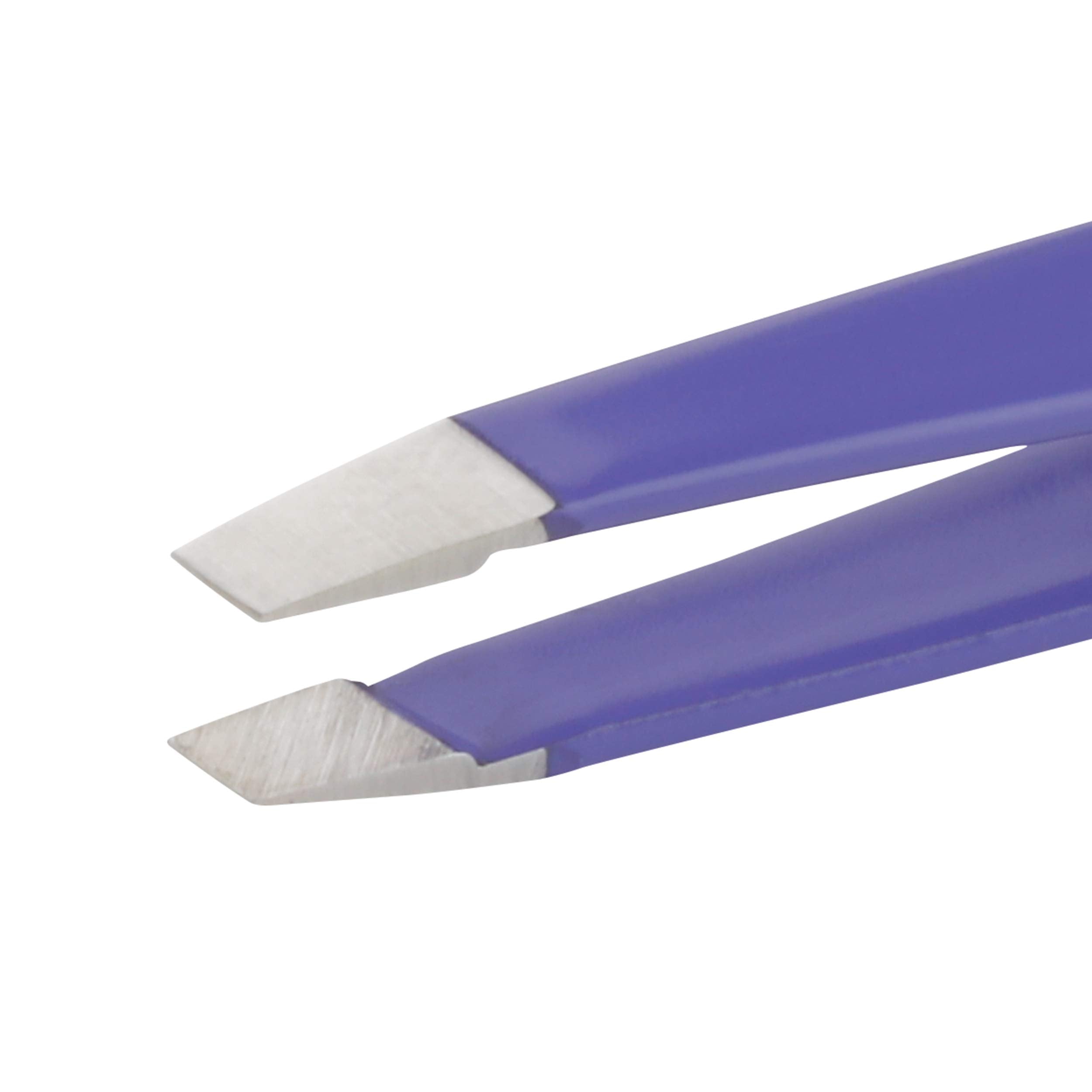Tweezerman Mini Slant Travel Tweezers Blooming Lilac shows compact travel-ready design.