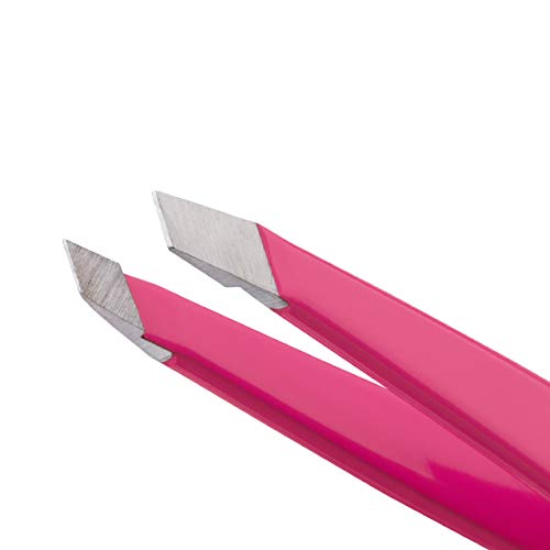 Tweezerman Mini Slant Tweezer neon pink tips focus for accurate hair removal