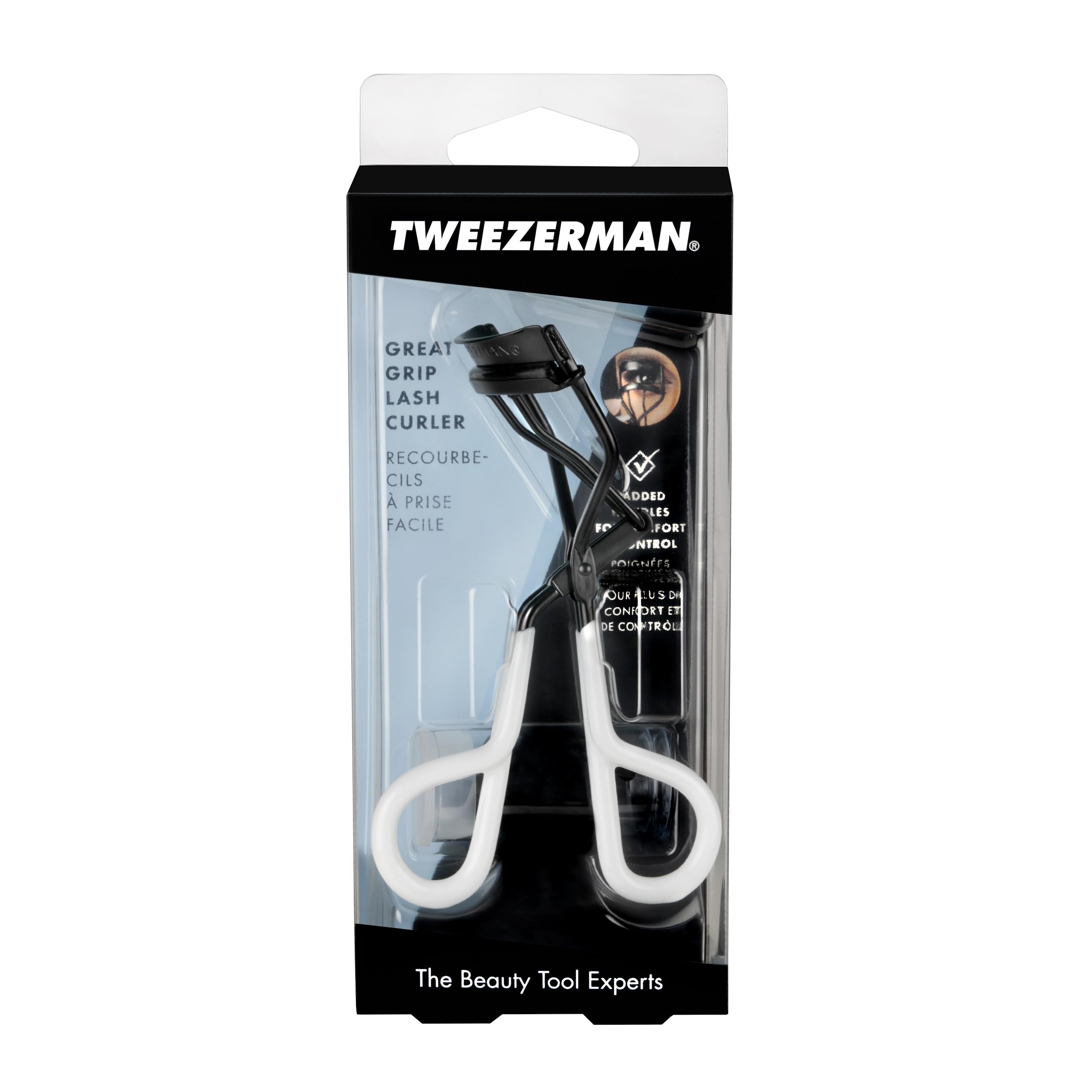 Tweezerman Onyx Great Grip Eyelash Curler includes three replacement pads for ongoing use