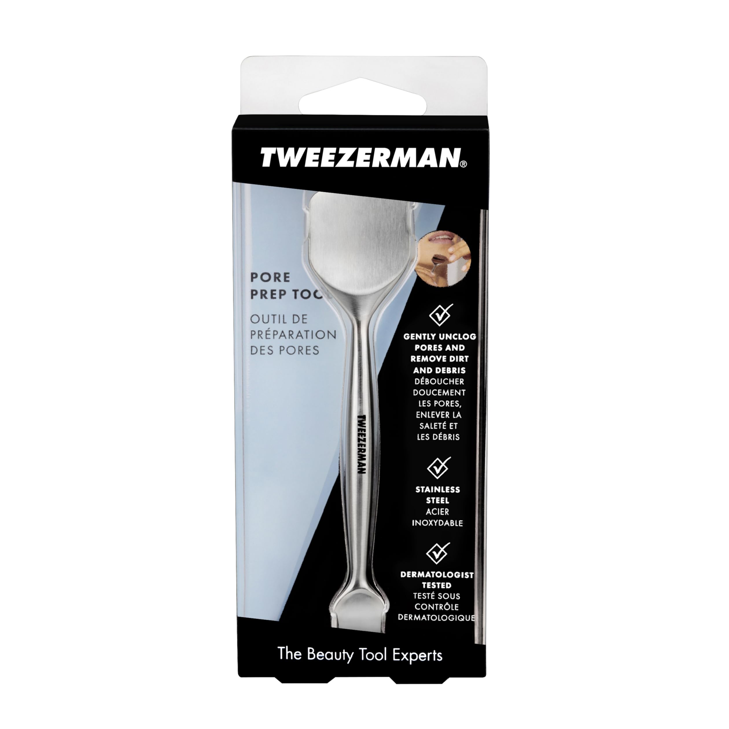 Tweezerman pore prep tool after-use cleaning ensures hygiene and longevity.