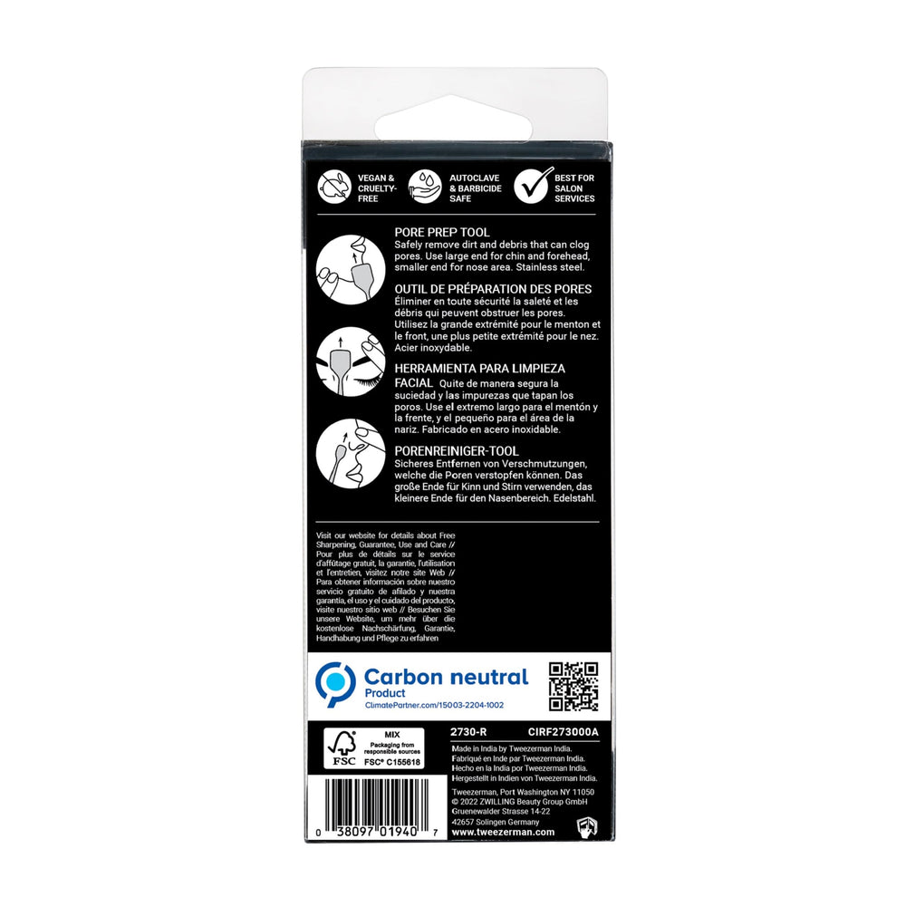 Tweezerman pore prep tool near-steam use demonstrates improved product penetration.