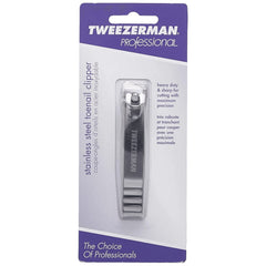 Tweezerman professional stainless steel toenail clipper closeup showing clean-cut results.