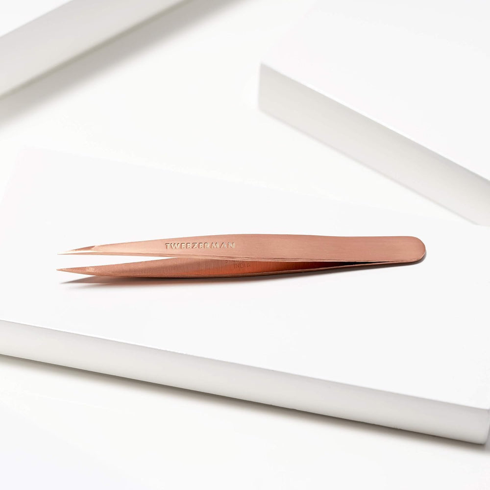 Tweezerman rose-gold tweezers help with removing ingrown hairs and baby-fine hairs.