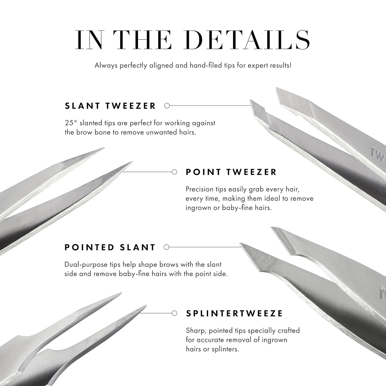 Tweezerman rose gold mini slant tweezer brow shaping handy for quick touchups