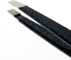 Tweezerman Slant Tweezer at a 25-degree angle demonstrating brow precision.