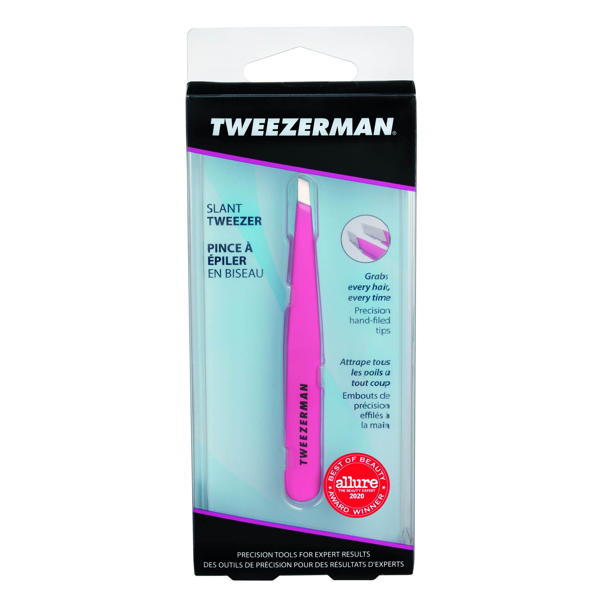Tweezerman Slant Tweezer brows prep with warm cloth to prep hair before tweezing