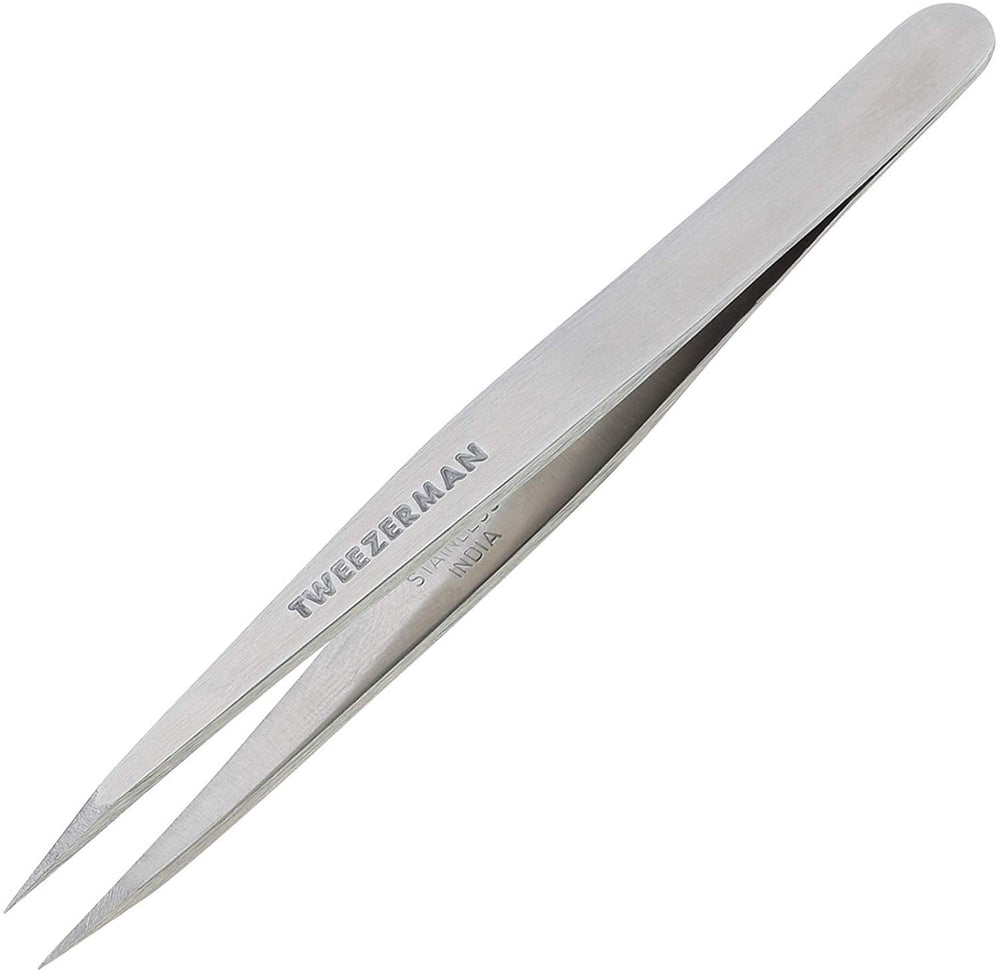 Tweezerman stainless steel point tweezer used for brow hair removal