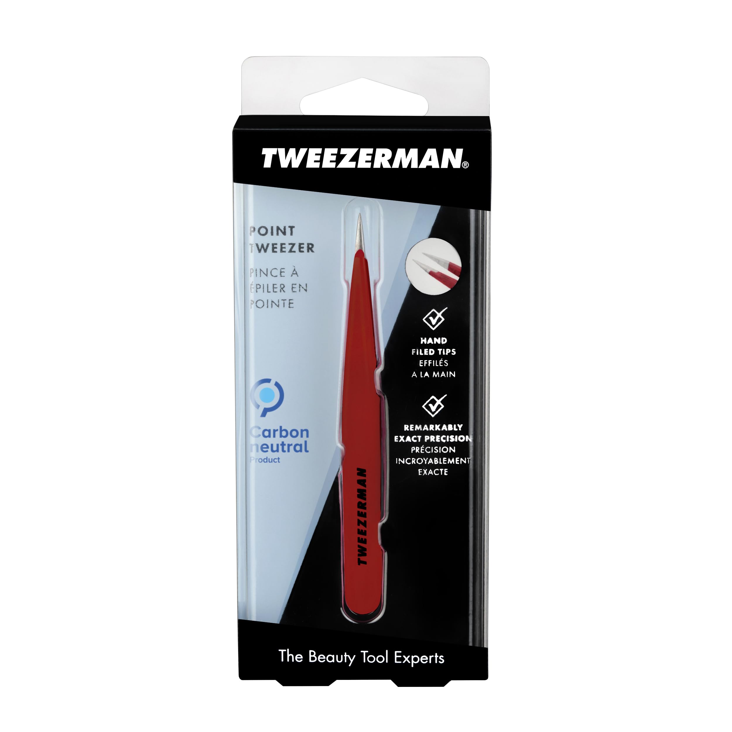 Tweezerman stainless steel point tweezer design and material highlight