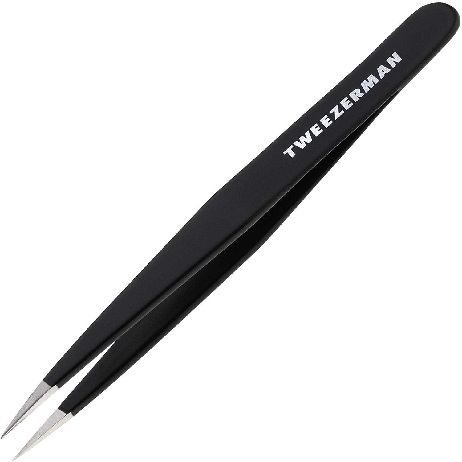 Tweezerman stainless steel point tweezer tip close-up showing precise alignment