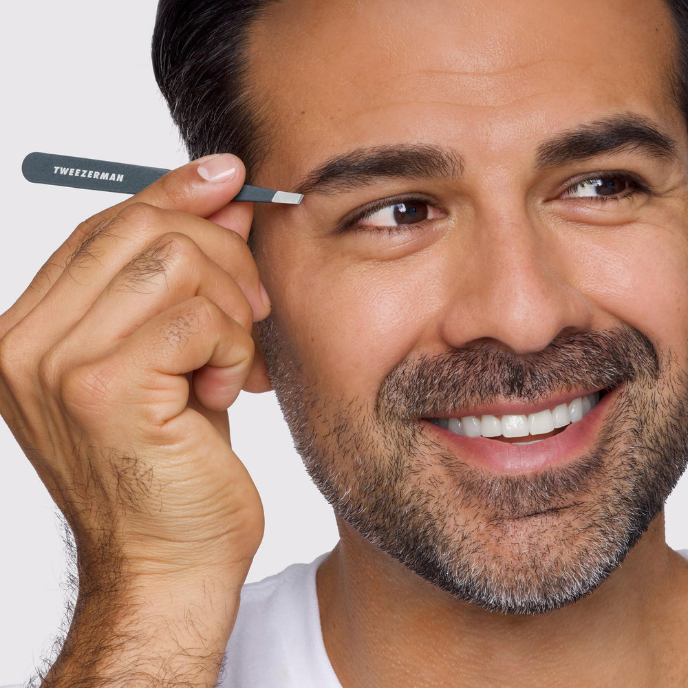 Tweezerman blue stone hair-removal view illustrates efficient brow hair removal