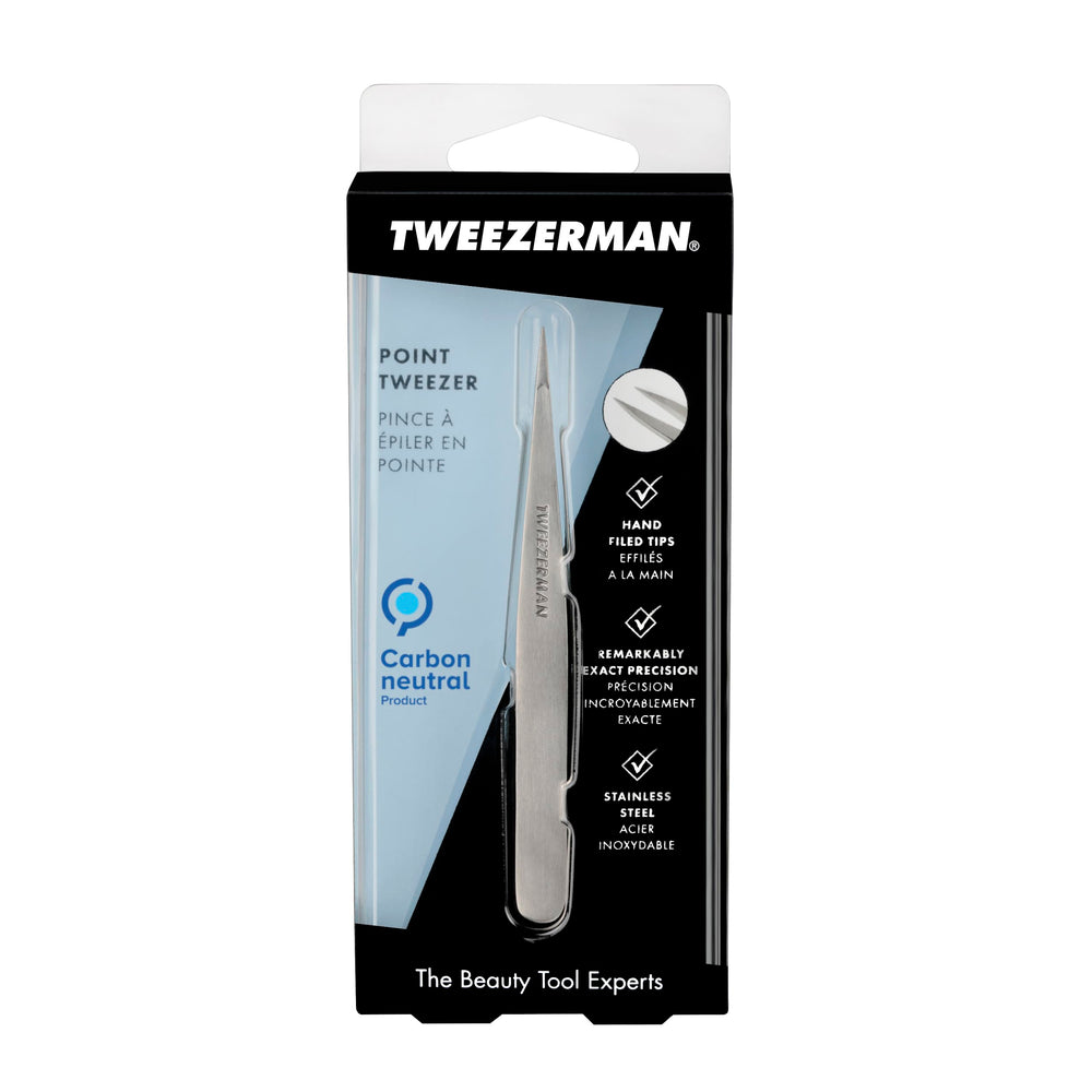 Tweezerman steel point tweezer silver demonstration of calibrated tension for control