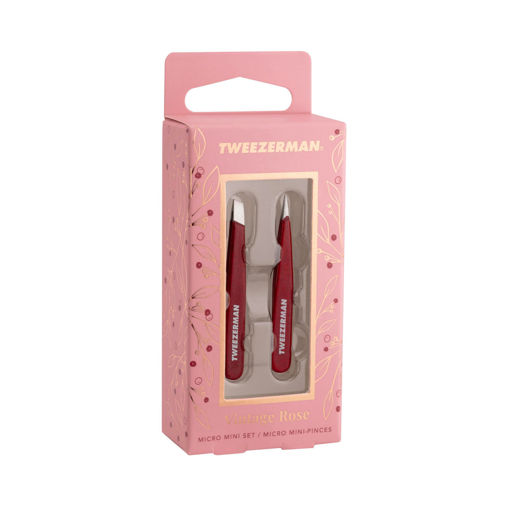 Tweezerman Vintage Rose brow shaping in moments with slant tips.