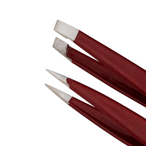Tweezerman Vintage Rose micro mini slant tweezer for precise brow shaping.