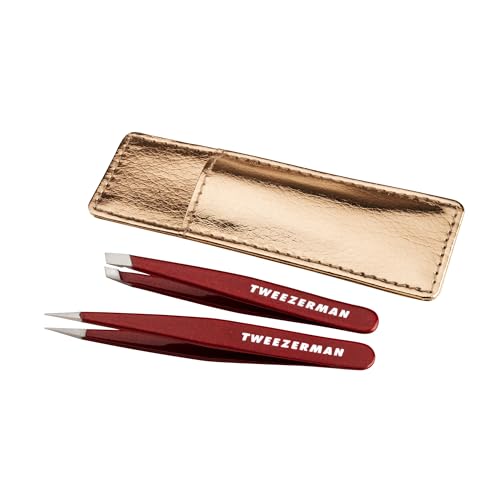Tweezerman Vintage Rose mini-point tweezer close-up for ingrown and fine hairs.