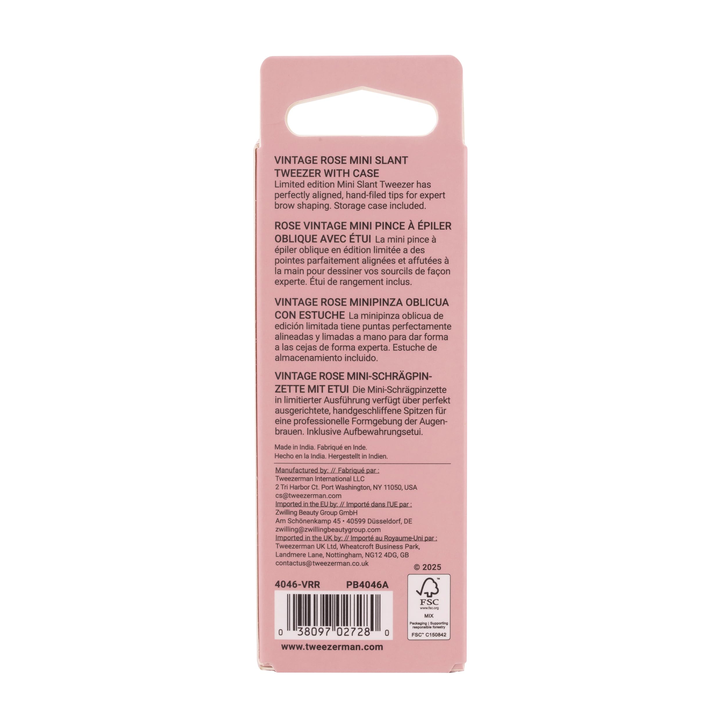 Tweezerman Vintage Rose Mini Slant Tweezer rose design adds seasonal elegance
