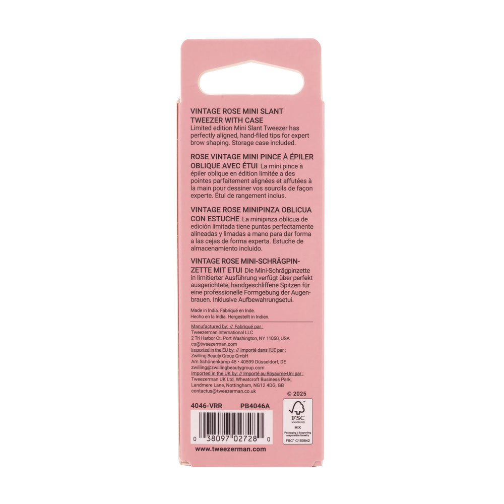 Tweezerman Vintage Rose Mini Slant Tweezer rose design adds seasonal elegance