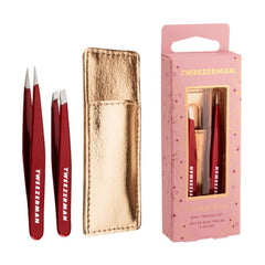 Tweezerman Vintage Rose mini tweezer set case open for travel touch-ups.