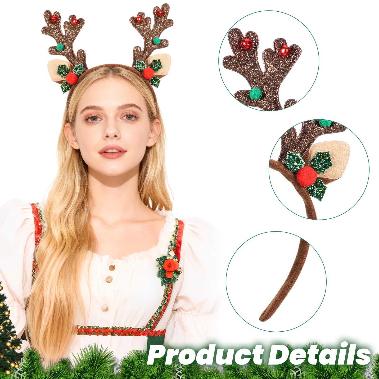 Tweruna deer headband with jingle bells for festive celebrations